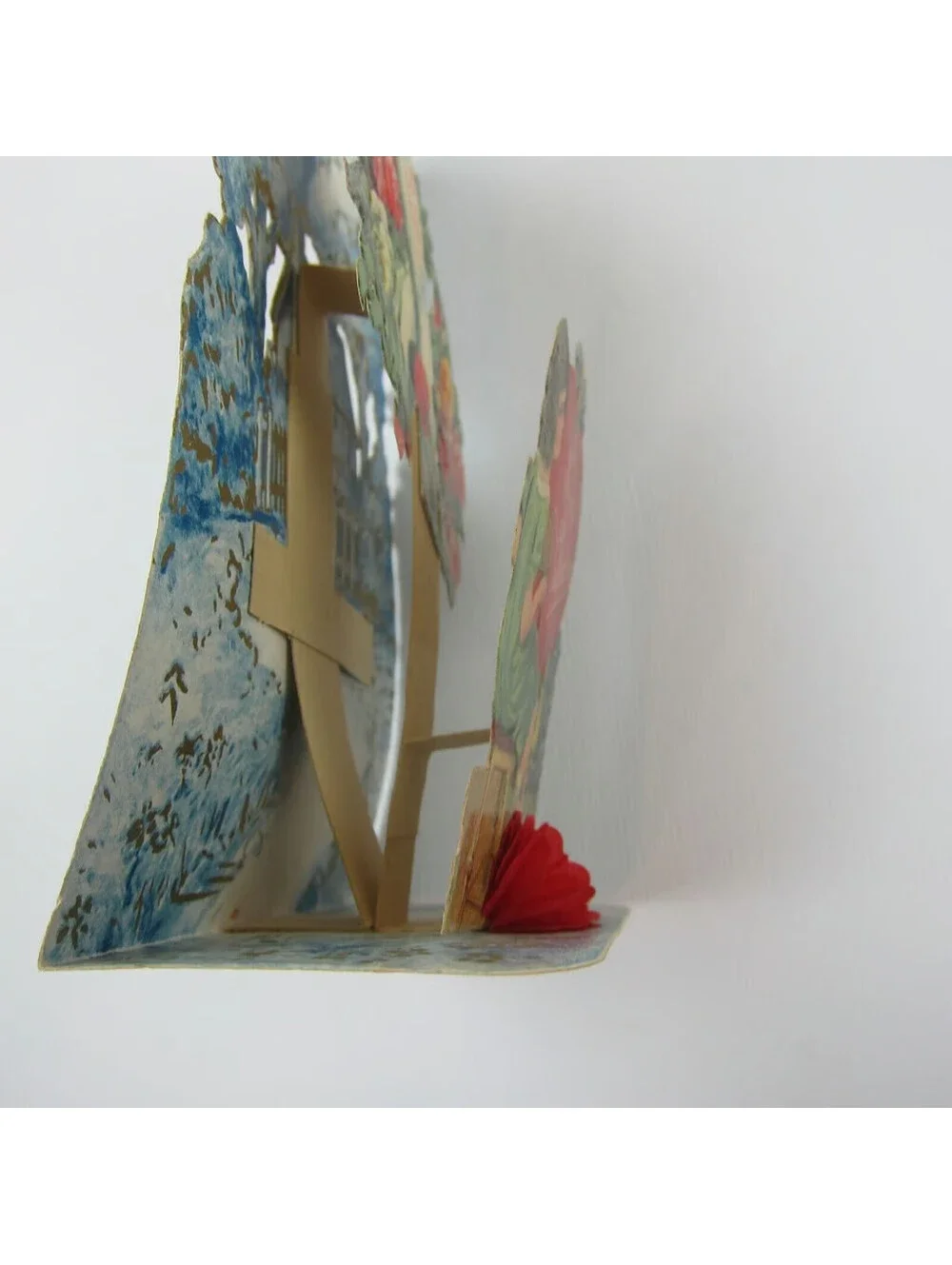 Vintage Valentine Honeycomb 3D Pop Up Die Cut Girl Painter Blue Red Heart Roses